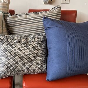 Blue and Patterned Throw Pillow Set